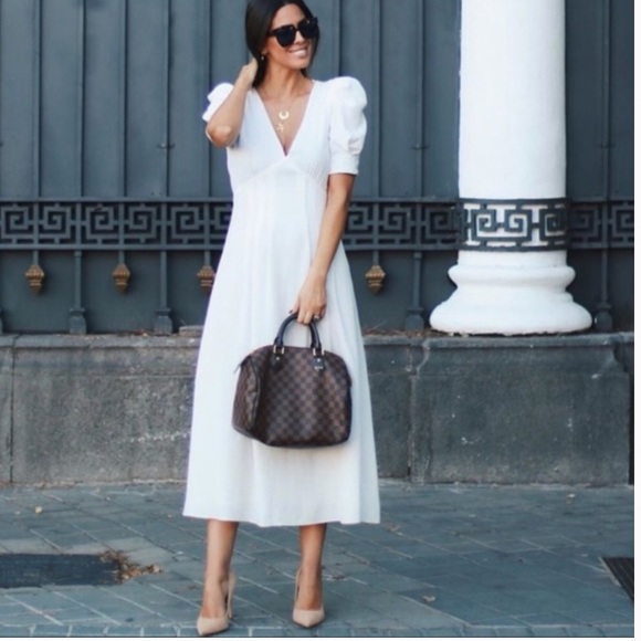 Zara Dresses & Skirts - NEW ZARA puff sleeve textured white midi dress